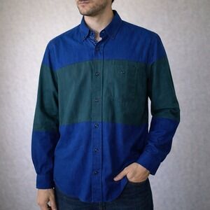 Argyleculture Blue Green Colorblock Button Down Shirt Medium Preppy Streetwear
